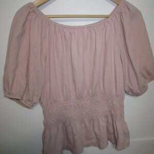 LOFT Women's Sz Small -light pink -Cinched Waist Puffed Sleeve Textured Top